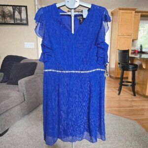 NWT Alex B Nites sz 16W royal blue ruffled sleeve v neck dress